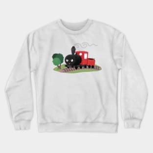 Cute steam train locomotive cartoon illustration Crewneck Sweatshirt